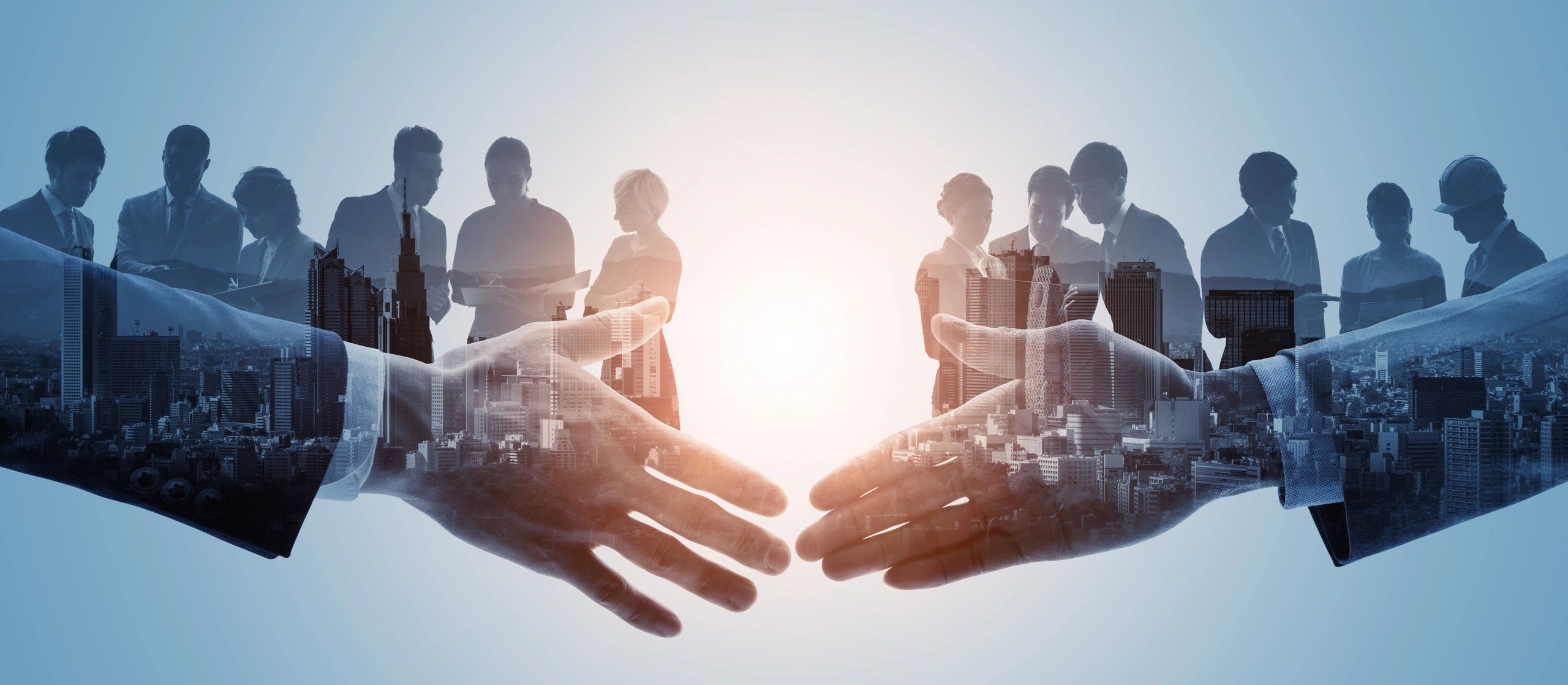 Business network concept with vendors shaking hands